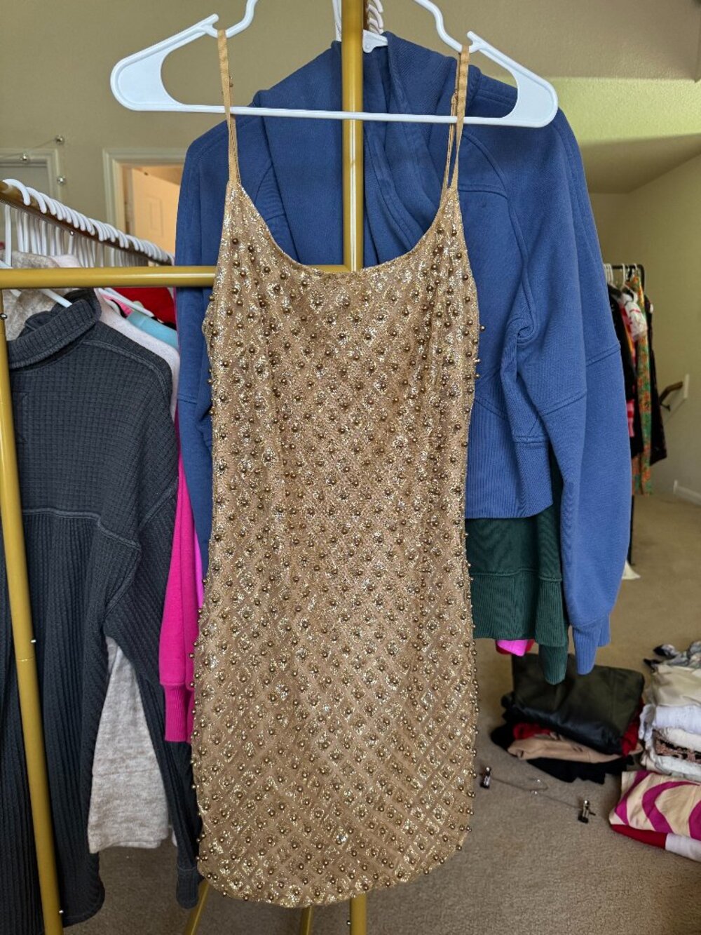 Gold beaded homecoming dress